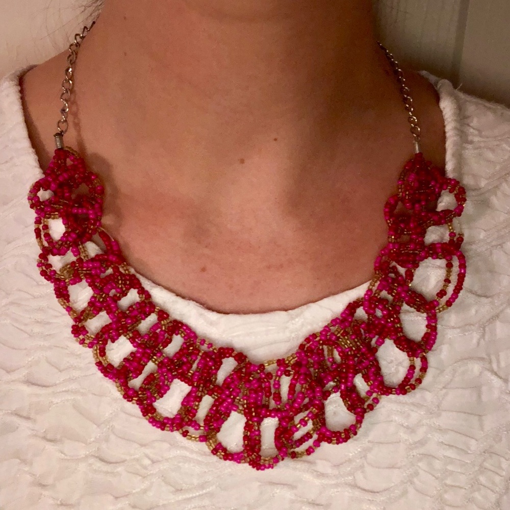 Handcrafted Pink Bead Statement Necklace